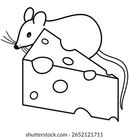 Rodent - a mouse hidden behind a holey cheese, black outline