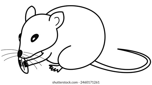 Rodent symbol - house mouse eats food, side view, outline