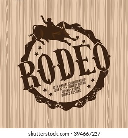 Rodeo brand on light wood background. EPS 10 vector.