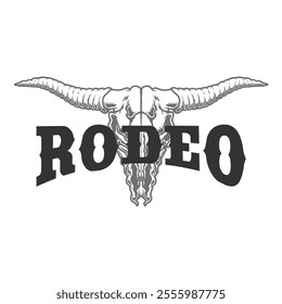 Rodeo. Buffalo skull. Design element for logo, label, sign, poster.Vector illustration