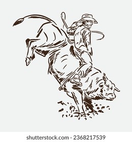 esbozo vectorial de toro de rodeo con un estilo de dibujo único y sencillo