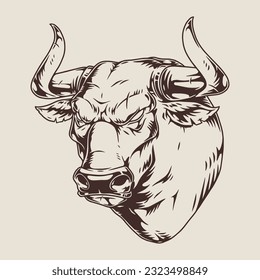 Rodeo bull vintage sticker monochrome with wild animal with big horns for rodeo race invitation design vector illustration