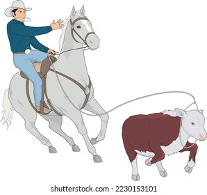 Rodeo Calf Roping Vector Illustration