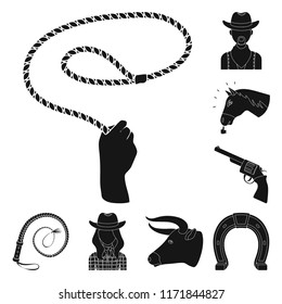 Rodeo, competition black icons in set collection for design. Cowboy and equipment vector symbol stock web illustration.