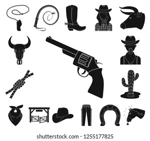 Rodeo, competition black icons in set collection for design. Cowboy and equipment vector symbol stock web illustration.