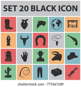 Rodeo, competition black icons in set collection for design. Cowboy and equipment vector symbol stock web illustration.
