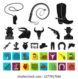 Rodeo, competition black,flat icons in set collection for design. Cowboy and equipment vector symbol stock web illustration.