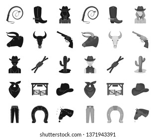 Rodeo, competition black.mono icons in set collection for design. Cowboy and equipment vector symbol stock web illustration.