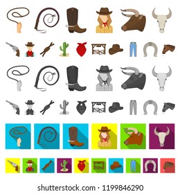 Rodeo, competition cartoon icons in set collection for design. Cowboy and equipment vector symbol stock web illustration.