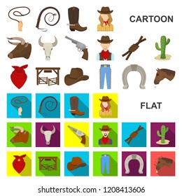 Rodeo, competition cartoon icons in set collection for design. Cowboy and equipment vector symbol stock web illustration.