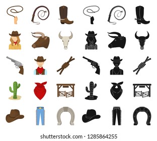 Rodeo, competition cartoon,black icons in set collection for design. Cowboy and equipment vector symbol stock web illustration.