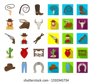 Rodeo, competition cartoon,flat icons in set collection for design. Cowboy and equipment vector symbol stock web illustration.