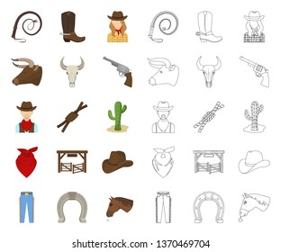Rodeo, competition cartoon,outline icons in set collection for design. Cowboy and equipment vector symbol stock web illustration.