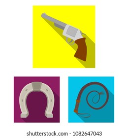 Rodeo, competition flat icons in set collection for design. Cowboy and equipment vector symbol stock web illustration.