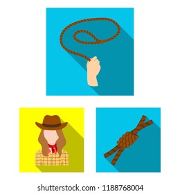 Rodeo, competition flat icons in set collection for design. Cowboy and equipment vector symbol stock web illustration.