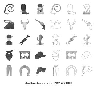 Rodeo, competition mono,outline icons in set collection for design. Cowboy and equipment vector symbol stock web illustration.