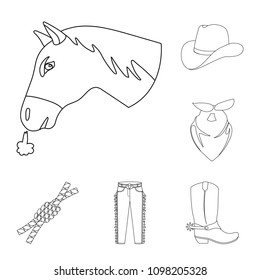 Rodeo, competition outline icons in set collection for design. Cowboy and equipment vector symbol stock web illustration.