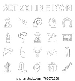 Rodeo, competition outline icons in set collection for design. Cowboy and equipment vector symbol stock web illustration.