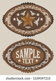 Rodeo Cowboy belt buckle vector design, Sheriff Star Badge.