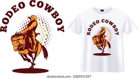 Rodeo Cowboy brown and yellow horse and artwork t-shirt design