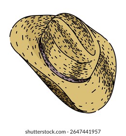 chapéu de cowboy de rodeio desenhado à mão. gado de rancho, stetson de couro, estilo de moda chapéu de cowboy de rodeio esboço vetor.
