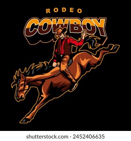 Rodeo cowboy illustration. Horse rider. Mascot. sport