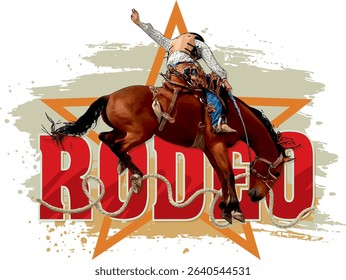 Rodeo Cowboy Riding Bronco Vector Illustration