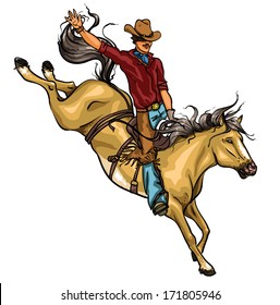 Rodeo Cowboy riding a horse isolated.