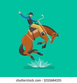 Rodeo cowboy riding a horse. Vector illustration