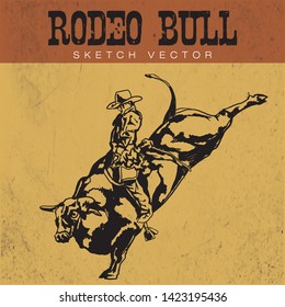 Rodeo cowboy riding a wild bull. Rodeo Bull Ride Vector