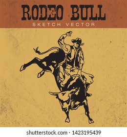 Rodeo cowboy riding a wild bull. Rodeo Bull Ride Vector