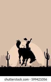 Rodeo cowboy riding a wild horse, vector