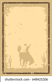 Rodeo cowboy riding wild horse sign, vector