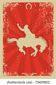 Rodeo cowboy.Wild horse race.Vector graphic poster with grunge background