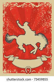 Rodeo cowboy.Wild horse race.Vector graphic poster with grunge background