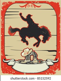 Rodeo cowboy.Wild horse race.Vector graphic poster with grunge background for text