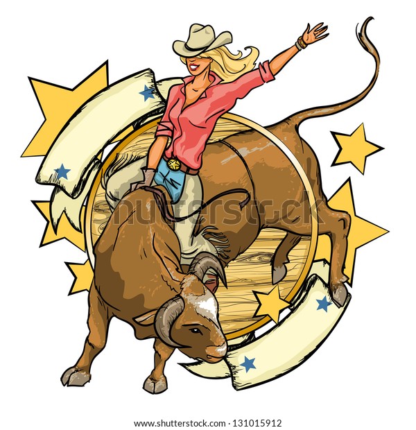 Rodeo Cowgirl Riding Bull Logo Design Stock Vector (Royalty Free) 131015912