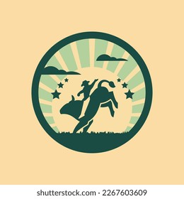 Rodeo design. Silhouette of a bull on a sunset background.