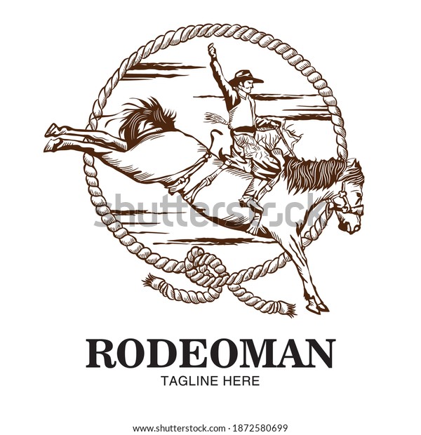 Rodeo guy wih rope and horse in\
hand drawn style, perfect for tshirt design, rodeo event\
logo