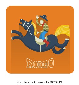 Rodeo icon.Cowboy on horse flat style of illustration