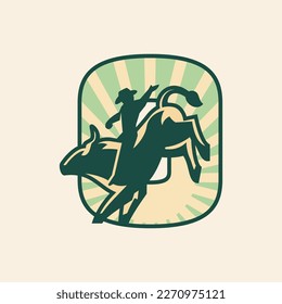 Rodeo letter O logo design with cowboy riding a bull.