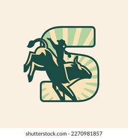 Rodeo letter S logo design with cowboy riding a bull.