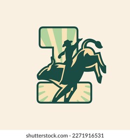 Rodeo number 1 icon design with cowboy riding a bull. Vector illustration