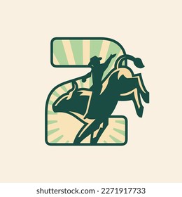 Rodeo number 2 icon design with cowboy riding a bull. Vector illustration