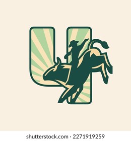 Rodeo number 4 icon design with cowboy riding a bull. Vector illustration
