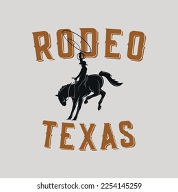 Rodeo retro logo with cowboy horse rider silhouette.