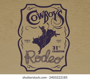 vaquero de rodeo vectorial art, vintage vintage occidental para camiseta, etiqueta, bordado, diseño floral vintage, tipografía de vaquero