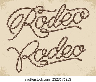 Rodeo rope vintage lettering colorful braided lasso for traditional event poster from Mexico or Texas vector illustration