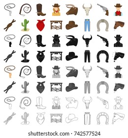 Rodeo set icons in cartoon style. Big collection of rodeo vector symbol stock illustration