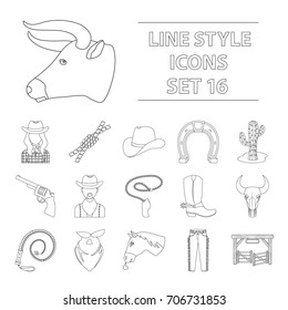 Rodeo set icons in outline style. Big collection of rodeo vector symbol stock illustration